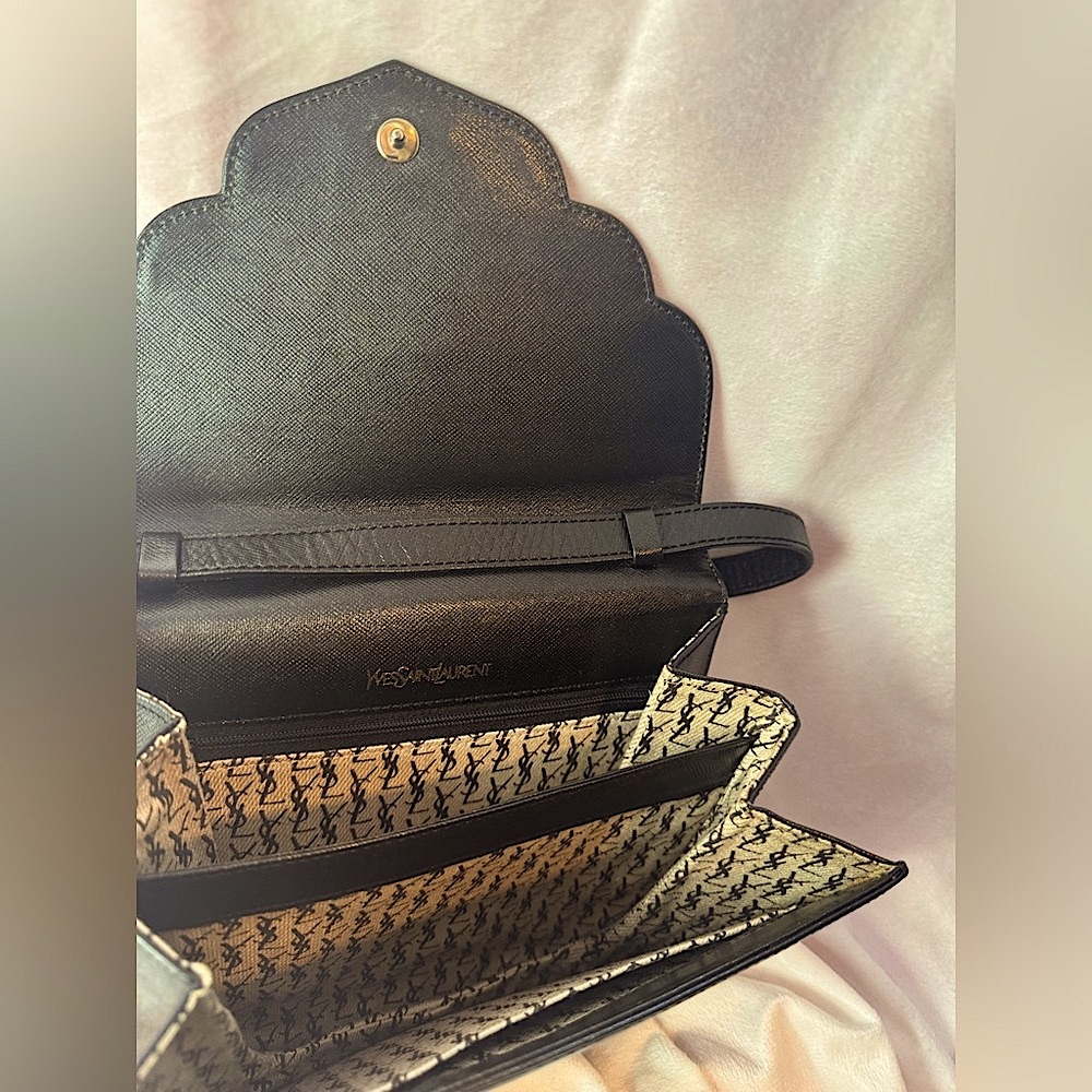 Yves Saint Laurent Saddle Bag Rare Saffiano Scalloped Monogram 80s YSL Crossbody - Picture 7 of 16